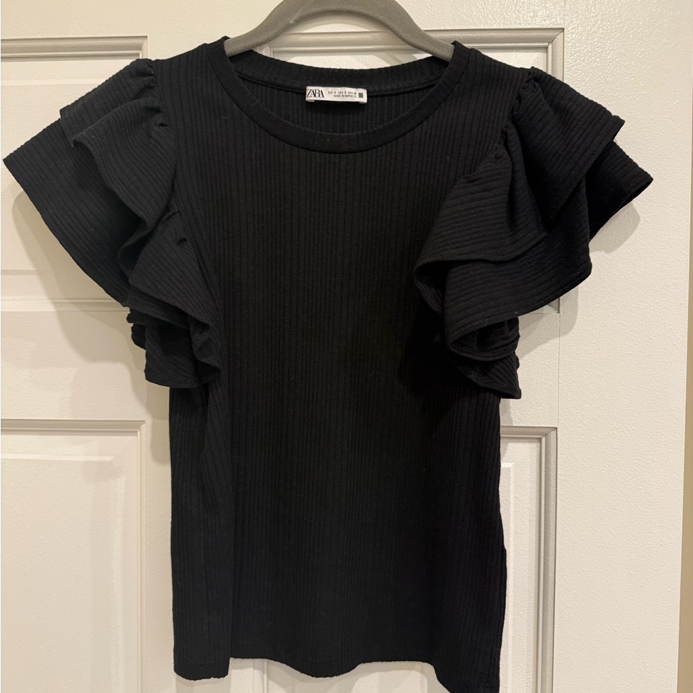 ZARA BLACK RUFFLE SLEEVE TOP SIZE SMALL
